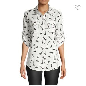 KARL LAGERFELD PARIS Eiffel Tower Button Blouse SZ S